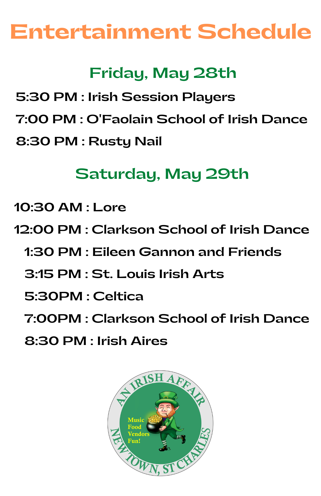 Entertainment Schedule MO River Irish Fest